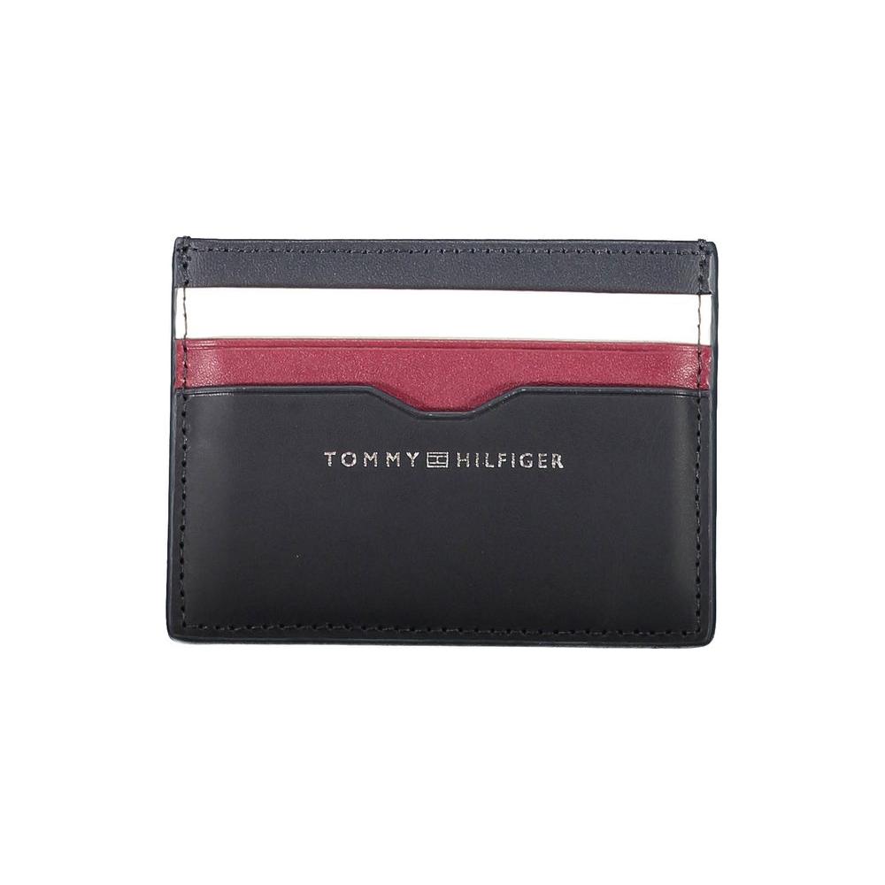 Tommy Hilfiger blue leather men's wallet with logo, sleek cardholder design in genuine leather, featuring contrasting details.