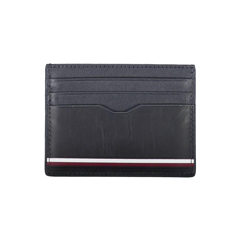 Tommy Hilfiger blue leather men's wallet with card slots and logo, sleek and sophisticated design for modern lifestyle.