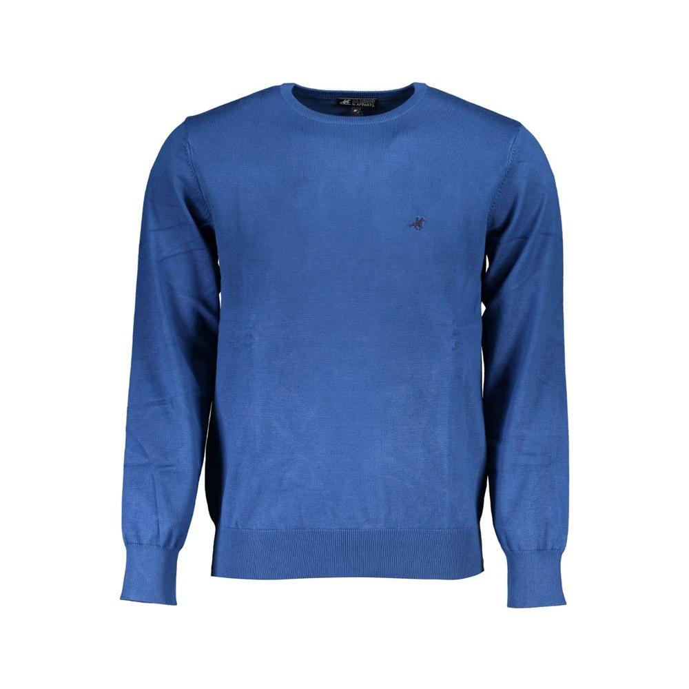 Blue nylon sweater with long sleeves and crew neck by U.S. Grand Polo, featuring embroidered logo on the front.