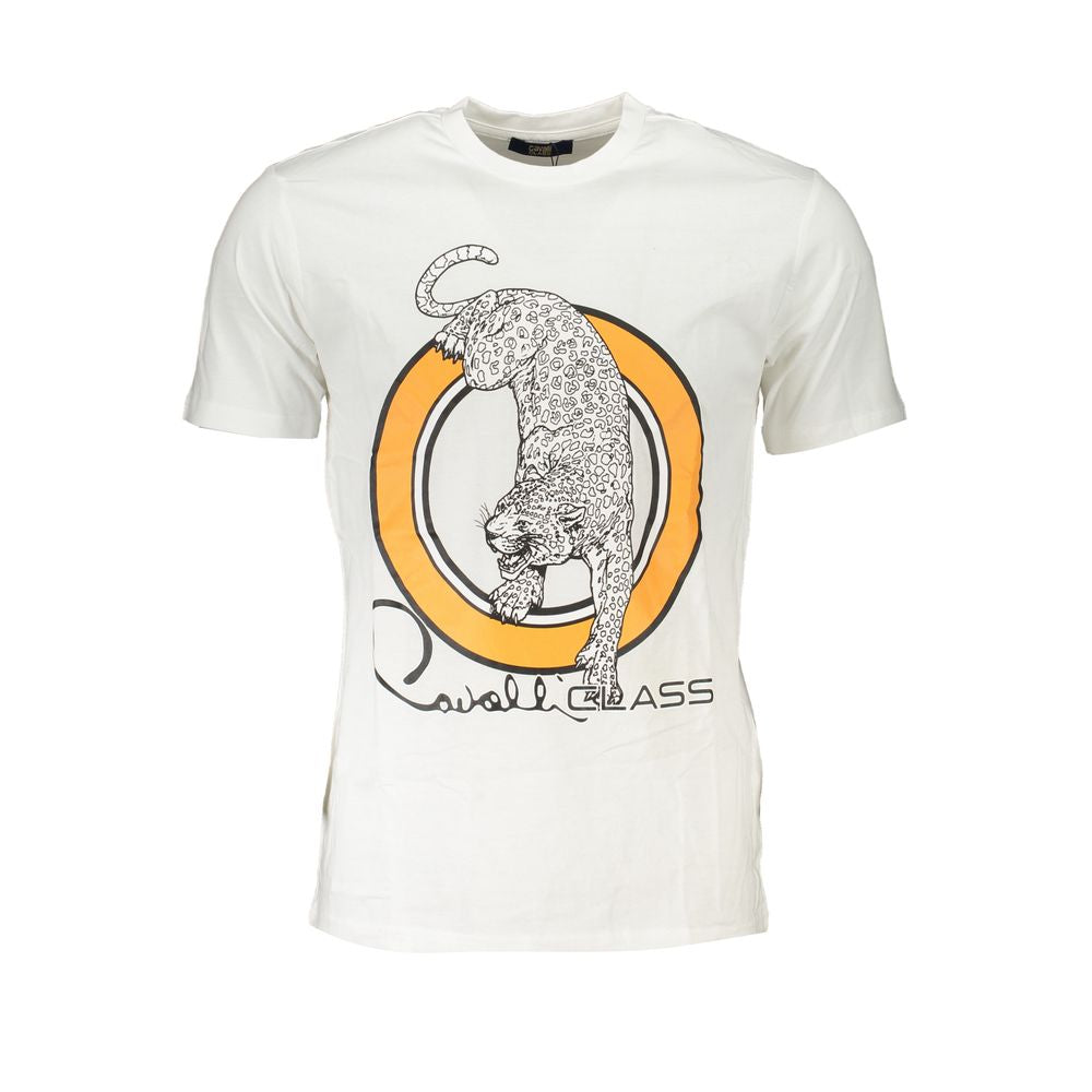 Cavalli Class White Cotton T-Shirt Cavalli Class Beige