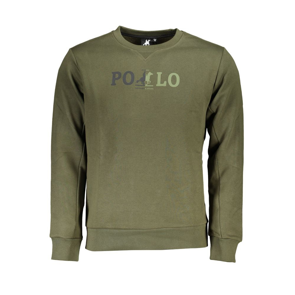 U.S. Grand Polo green crew neck sweatshirt with logo, long-sleeved fleece design, 60% cotton, 40% polyester, casual luxury wear.