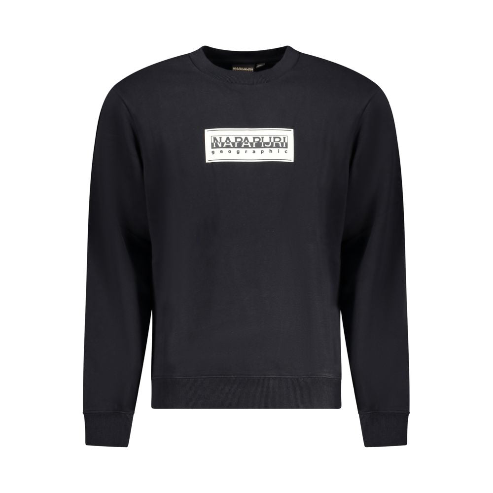 Napapijri black cotton sweatshirt with long sleeves, relaxed fit, crew neck, and logo print on front