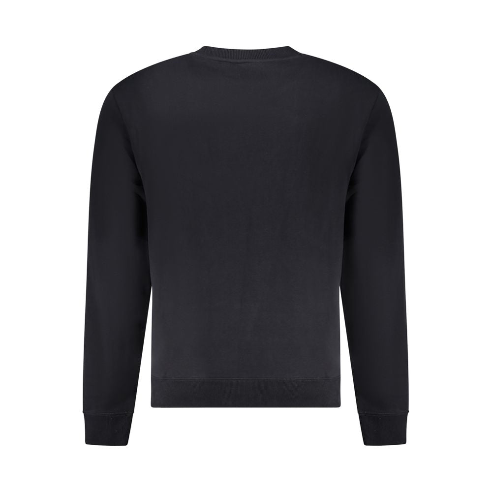 Back view of Napapijri black cotton sweater with long sleeves, relaxed fit, crew neck, and logo print.