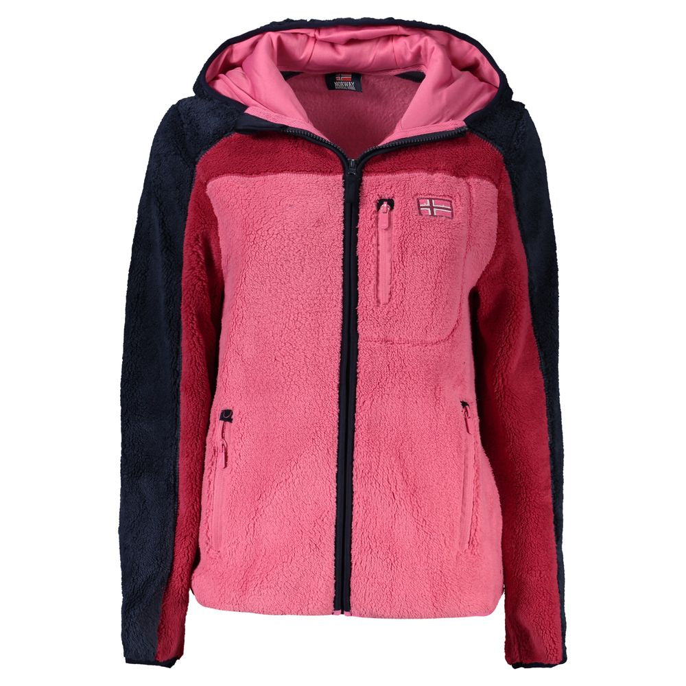 Norway 1963 pink polyester women's jacket with hood and multiple pockets, featuring chic street style design and embroidered logo.