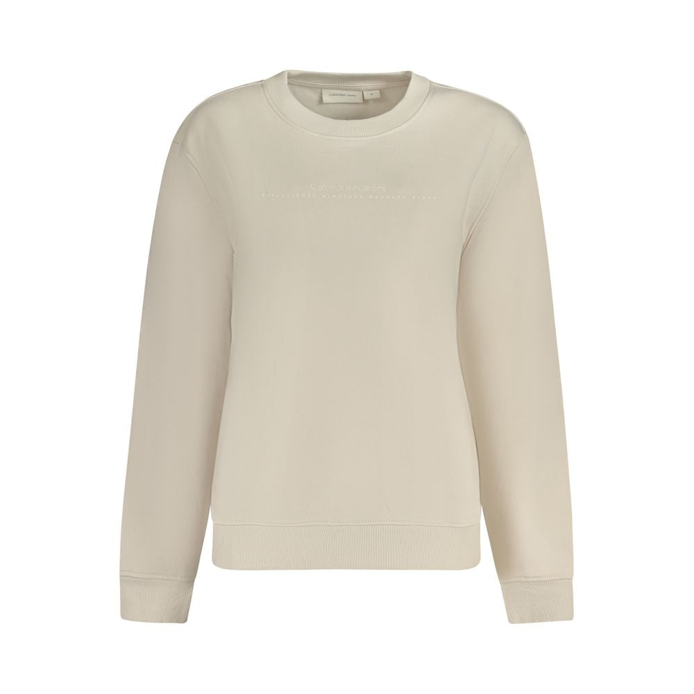 Calvin Klein Beige Cotton Women Sweater with Logo, Long Sleeve, Comfortable Blend of Cotton and Polyester, Timeless Design