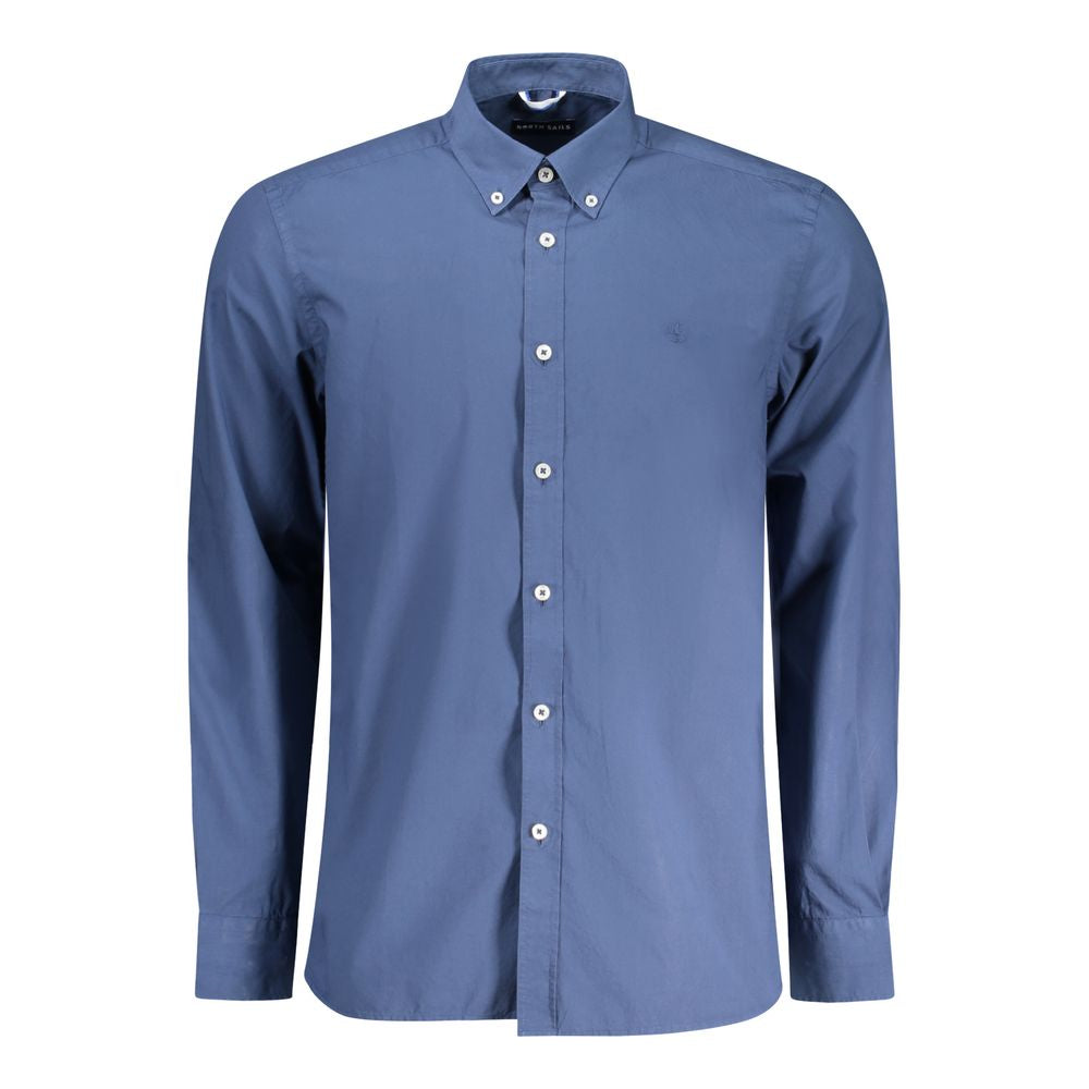 North Sails blue cotton men's shirt with button-down collar and signature logo embroidery, ideal for casual and nautical styles.
