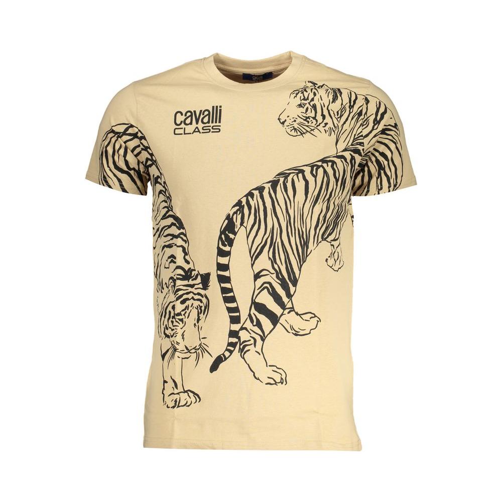 Cavalli Class Beige Cotton T-Shirt Cavalli Class Wheat