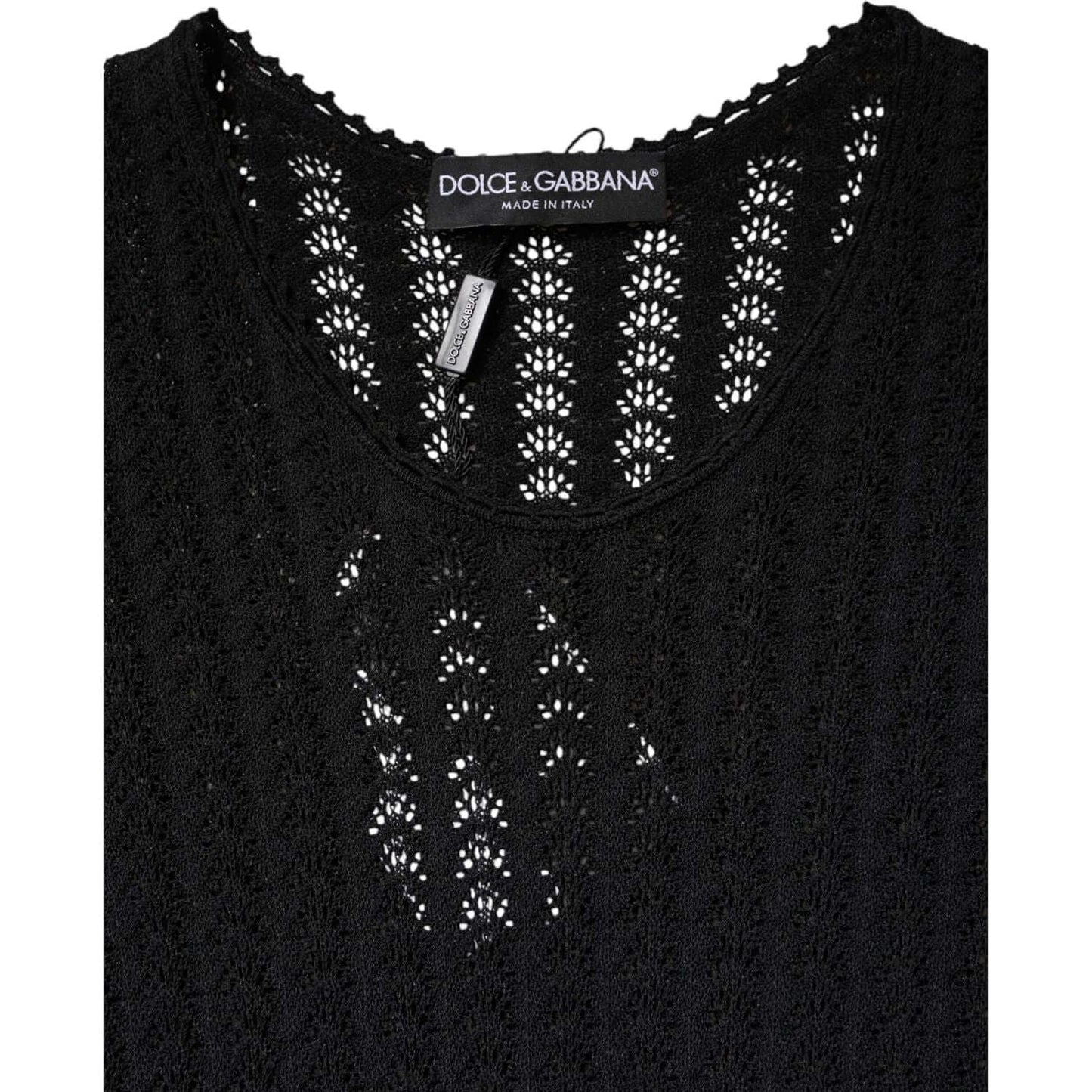 Dolce & Gabbana Black Cashmere Long Sleeves A-line Midi Dress