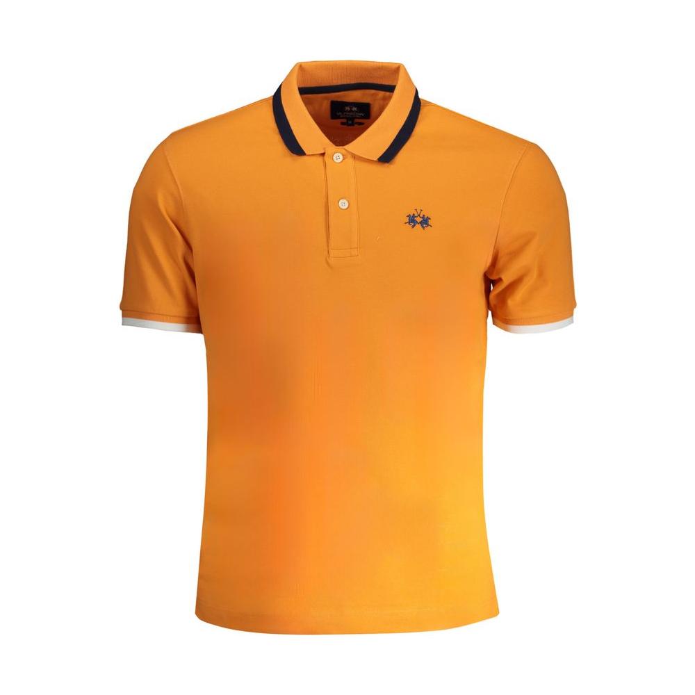 La Martina orange cotton polo shirt, short-sleeved, slim fit, with contrast details, embroidery, and logo.