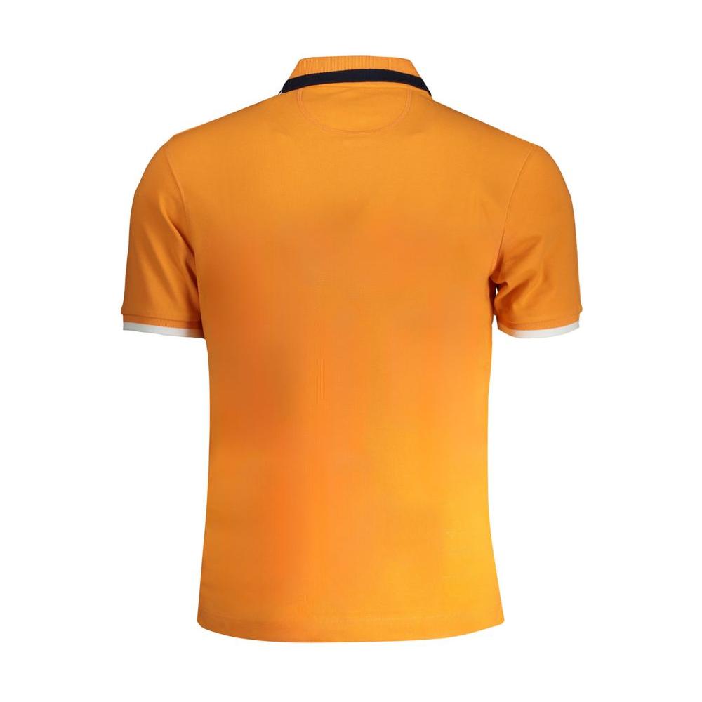 Back view of La Martina orange cotton polo shirt with short sleeves, slim fit, and contrast details.