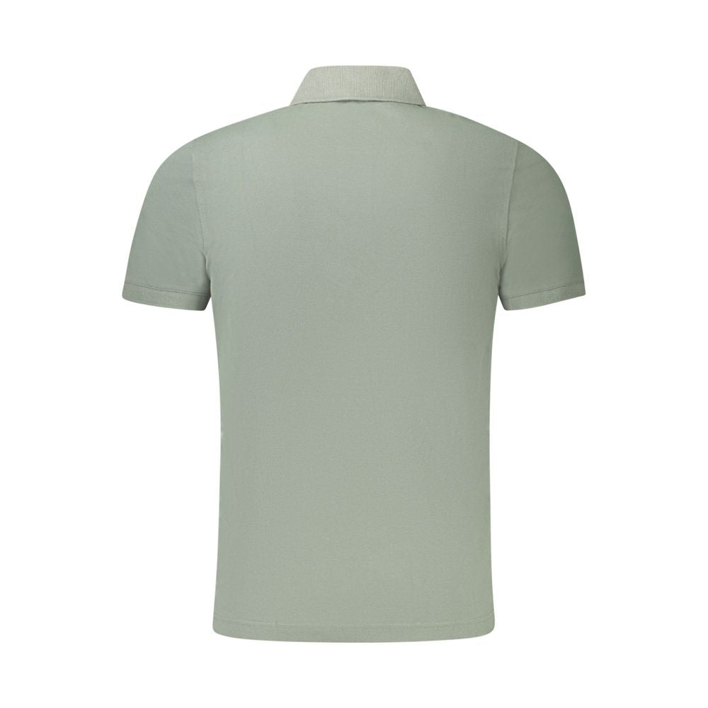 Back view of K-WAY green cotton men's polo shirt with short sleeves and classic collar, showcasing sleek design and comfort.