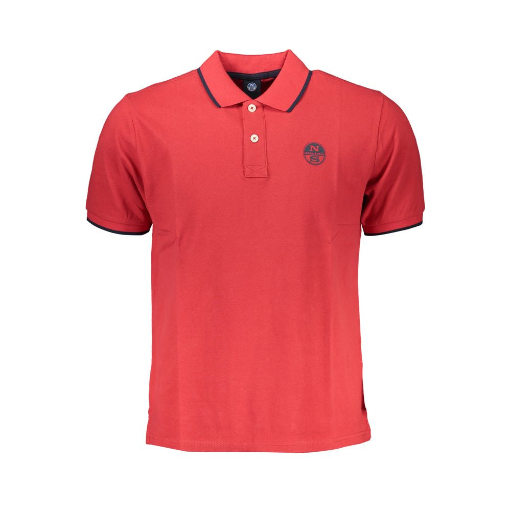 North Sails red cotton polo shirt, short-sleeved, 2 buttons, contrast details, with logo and print. Ideal for casual wear.