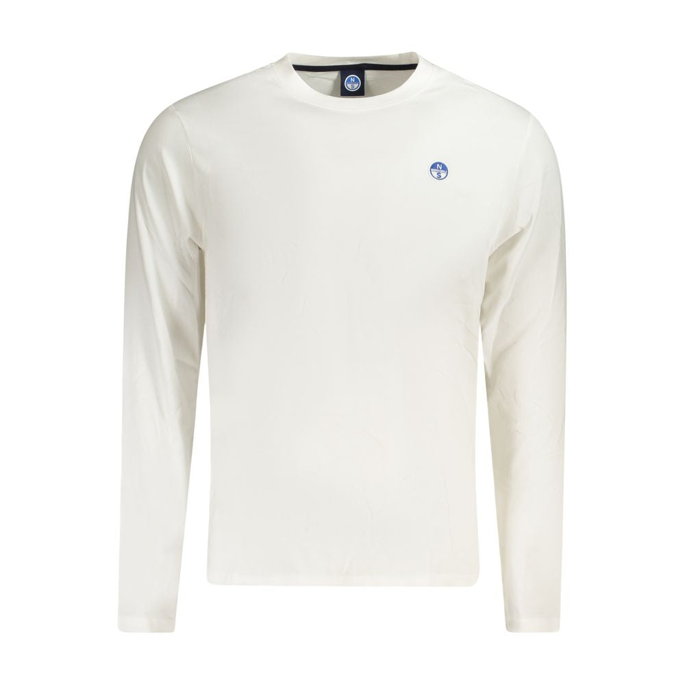 North Sails white cotton men's T-shirt with long sleeves and crew neck, featuring the iconic logo appliqué.