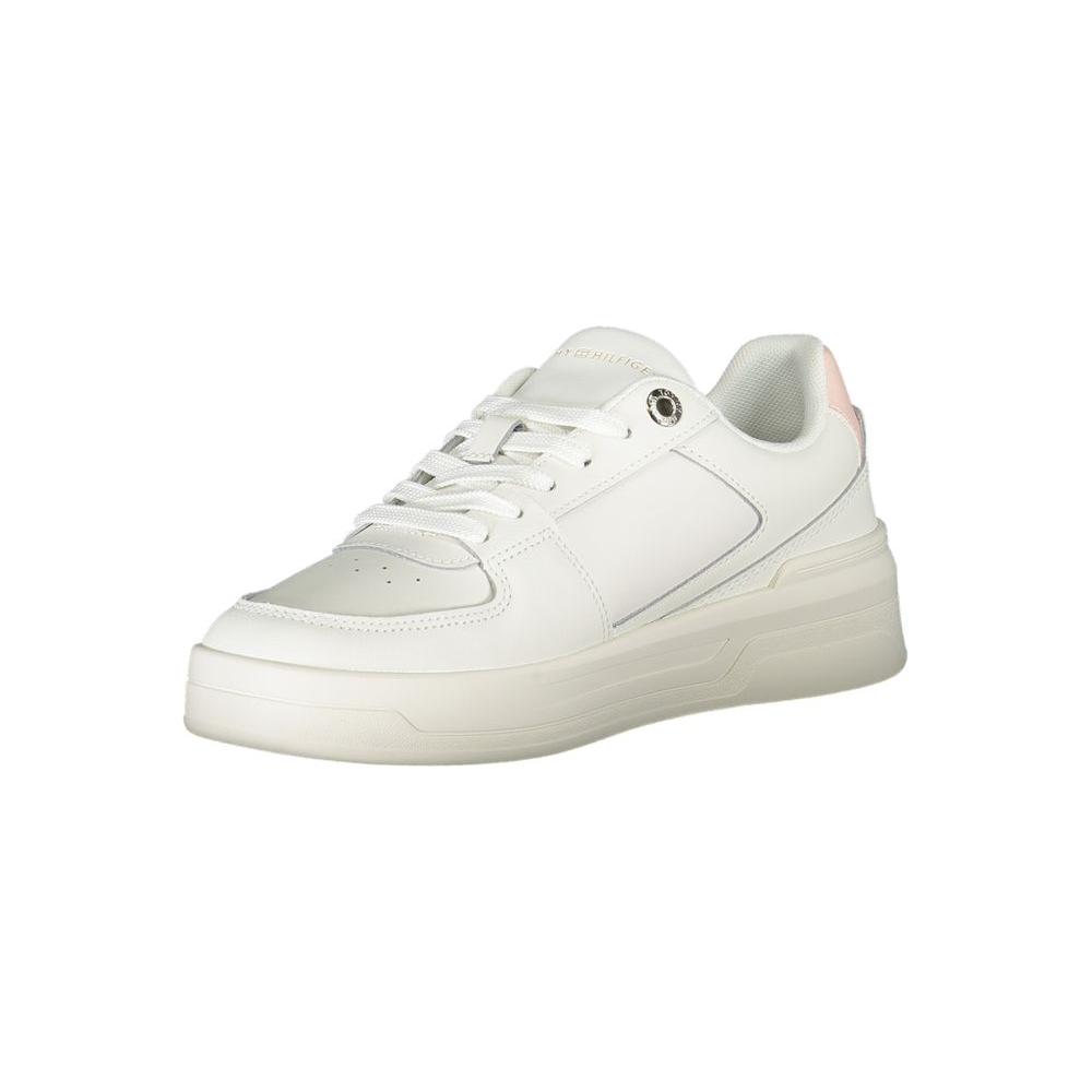 Tommy Hilfiger Elegant White Lace-Up Sneakers with Contrast Detail