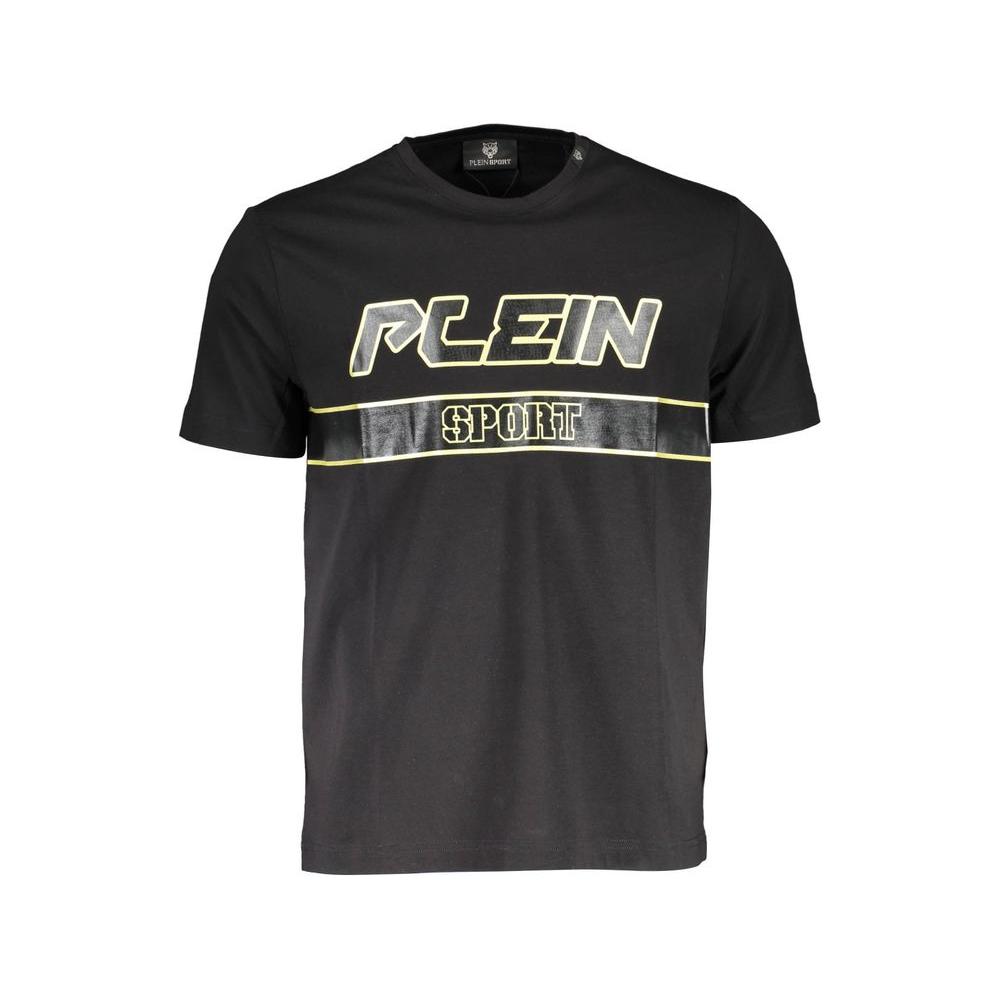 Plein Sport Black Cotton Men's T-Shirt with Bold Logo, Short Sleeve Crew Neck, Ideal for Urban Streetwear Enthusiasts