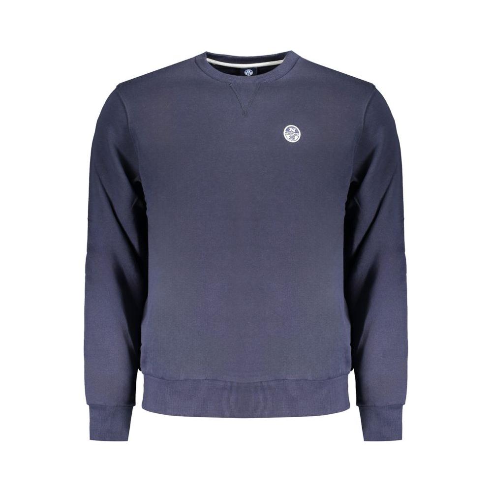 North Sails blue cotton sweater, long sleeve, brushed crew neck with logo, men's fashion.