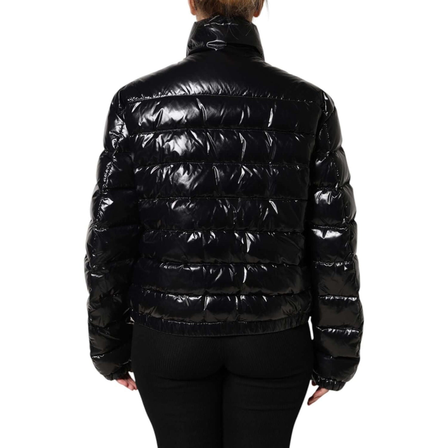 Dolce & Gabbana Black Logo Plaque Full Zip Puffer Jacket