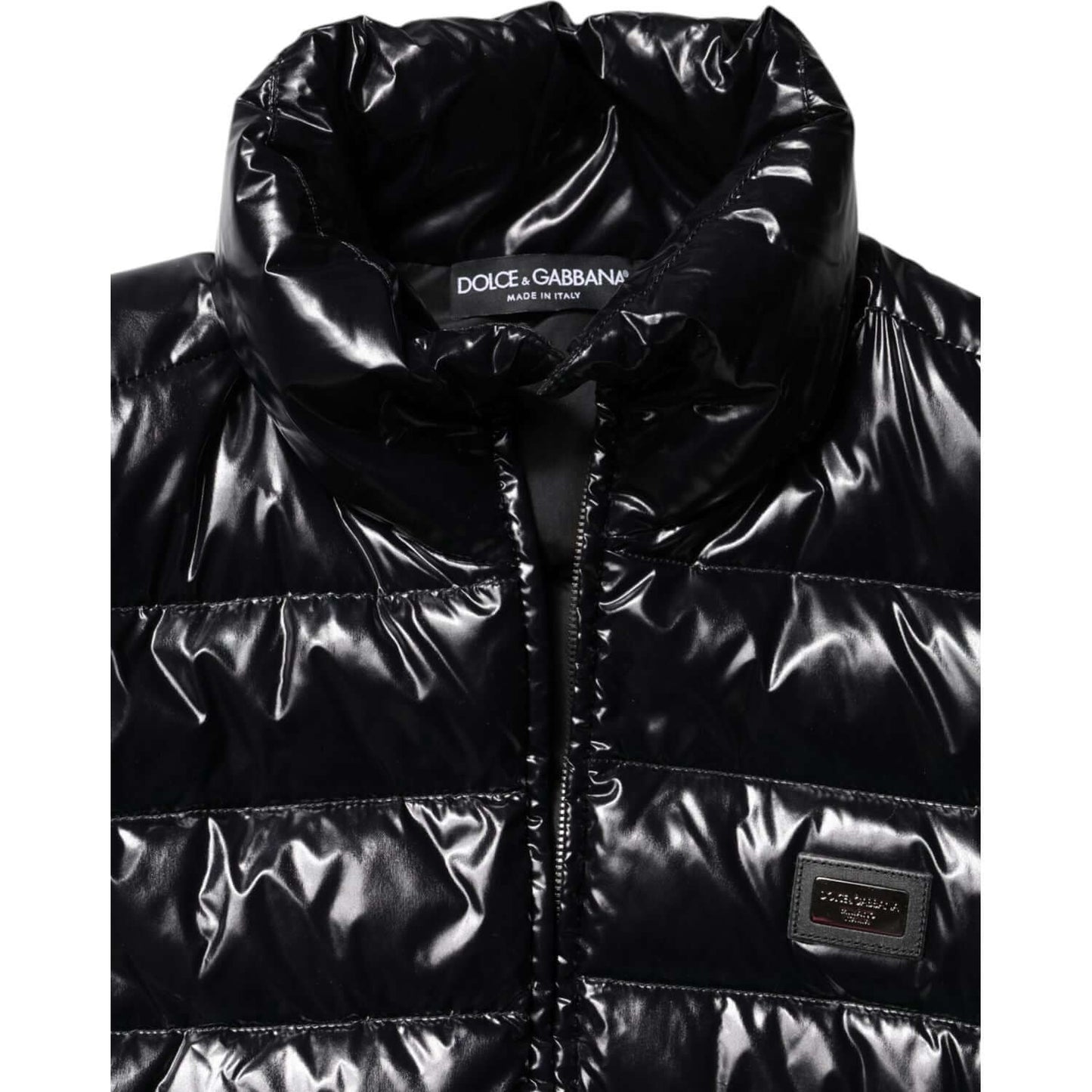 Dolce & Gabbana Black Logo Plaque Full Zip Puffer Jacket