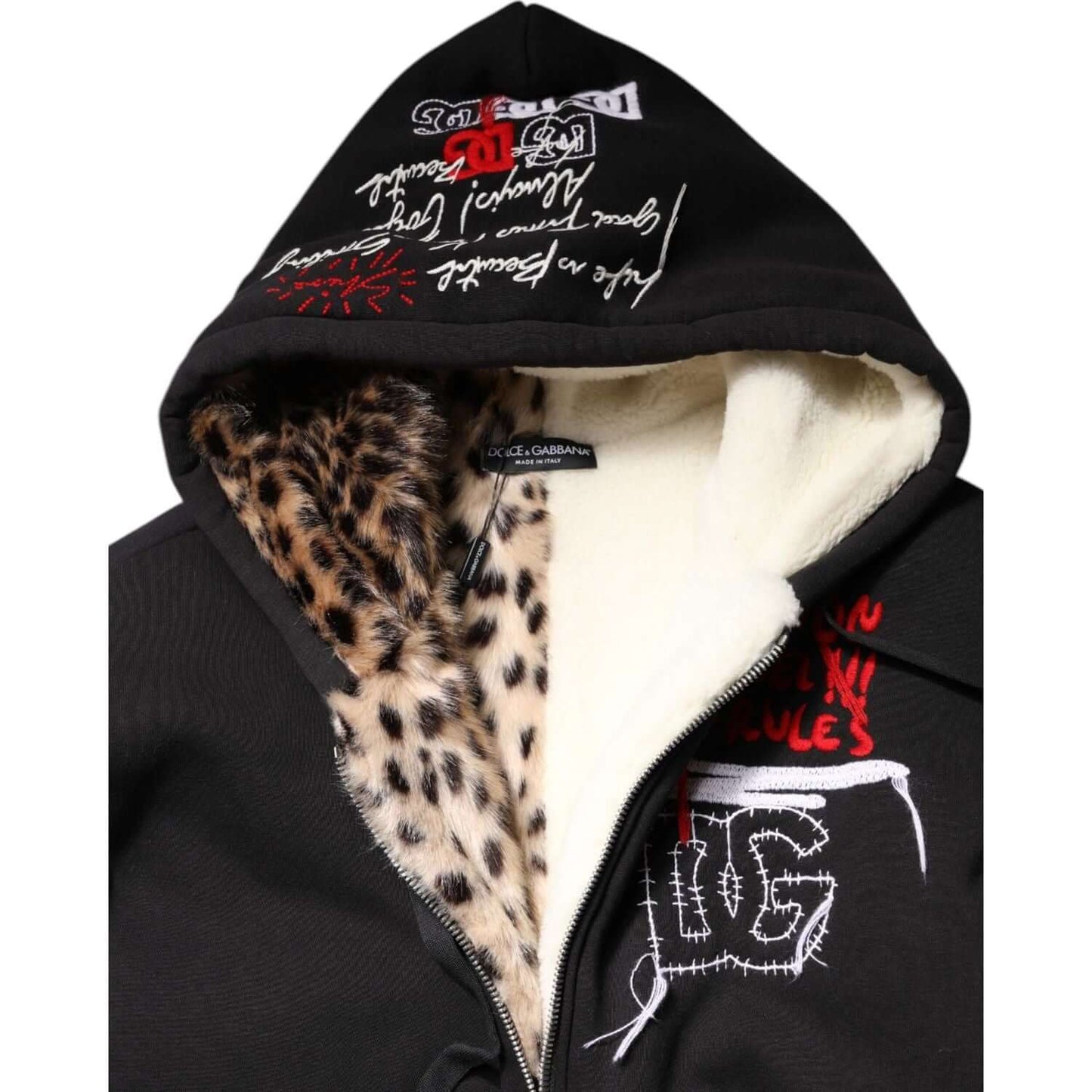 Dolce & Gabbana Black Embroidered Full Zip Hooded Jacket