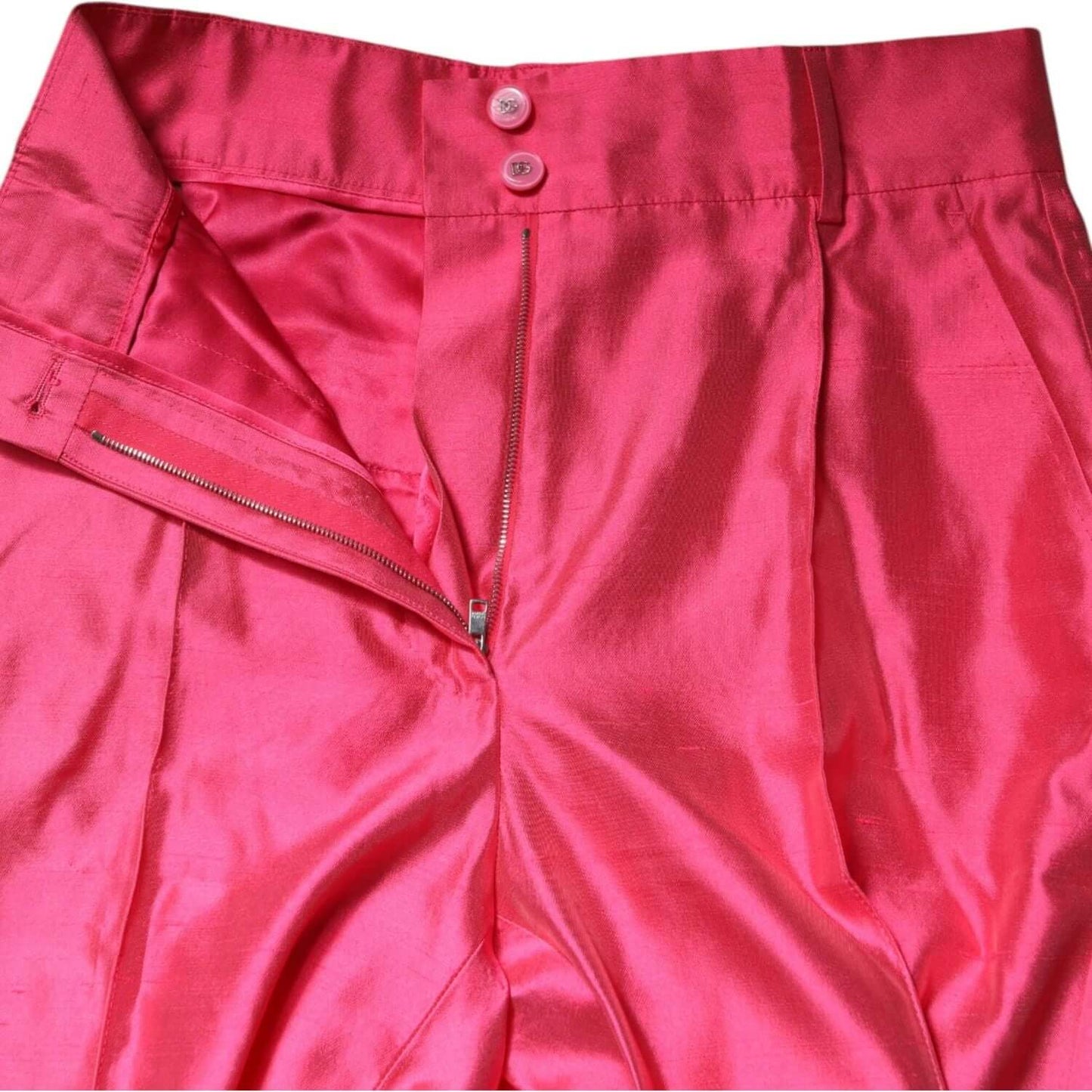 Dolce & Gabbana Pink Silk High Waist Tapered Pants