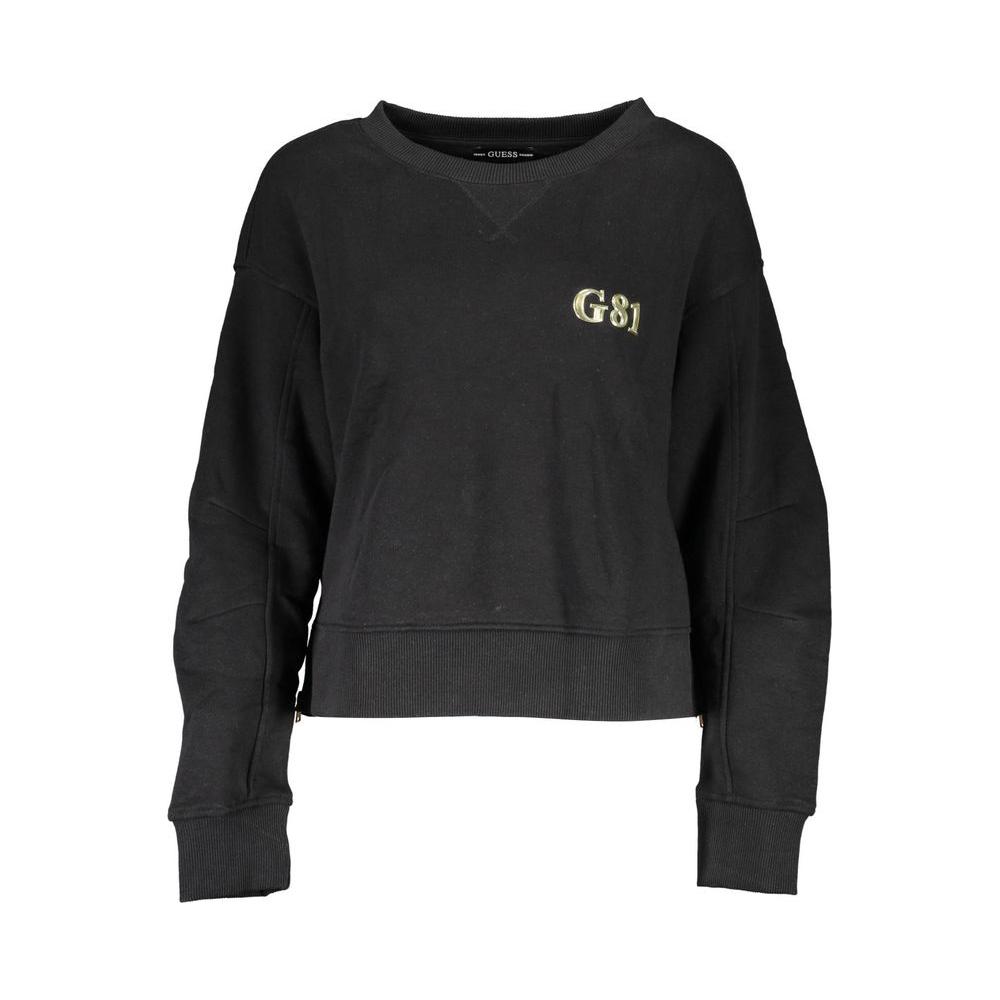 Guess Jeans Black Cotton Women's Sweater with round neck, long sleeves, side zips, and logo, made of 64% cotton & 36% polyester.