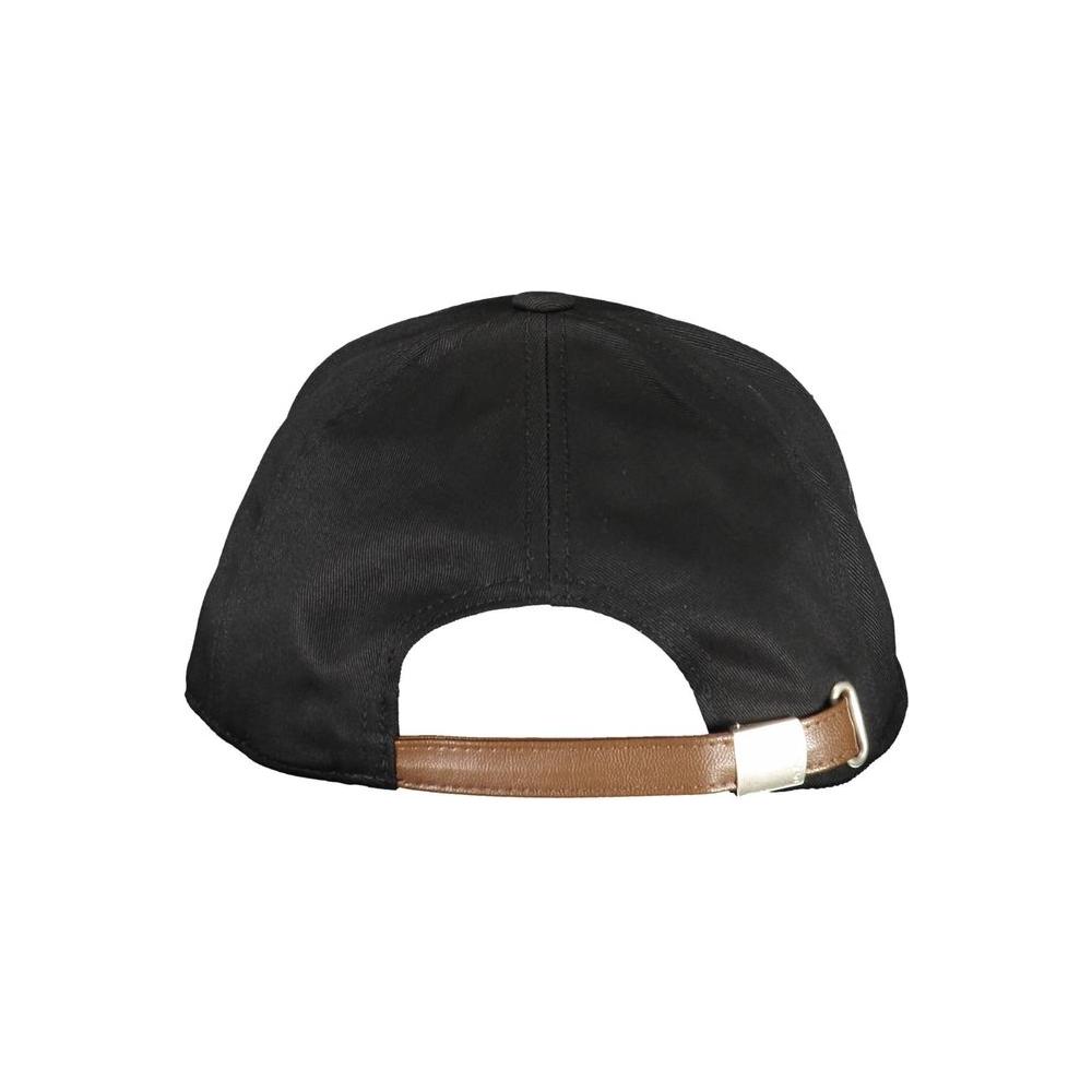 Back view of La Martina black cotton men's cap with adjustable leather strap.