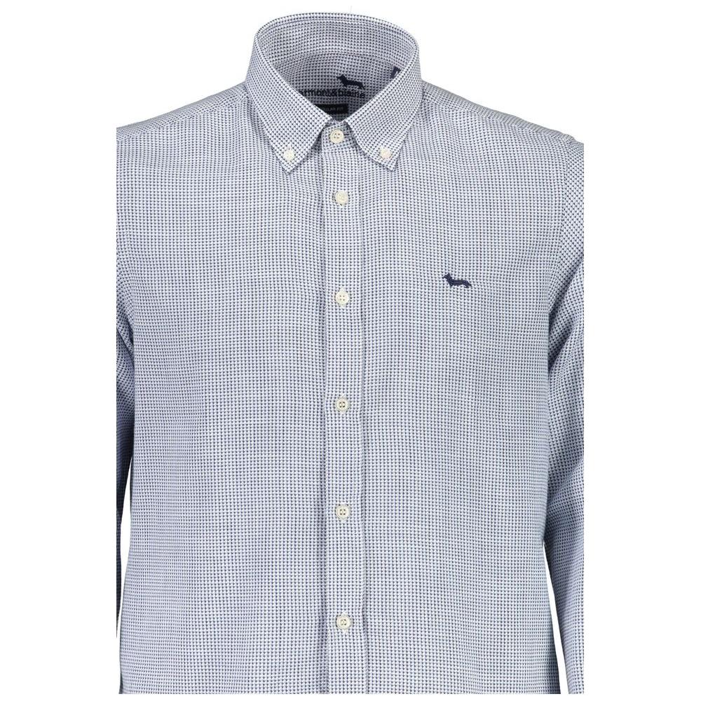 Harmont & Blaine light blue cotton men's shirt with button-down collar and logo detailing, featuring long sleeves and contrasting cuffs.