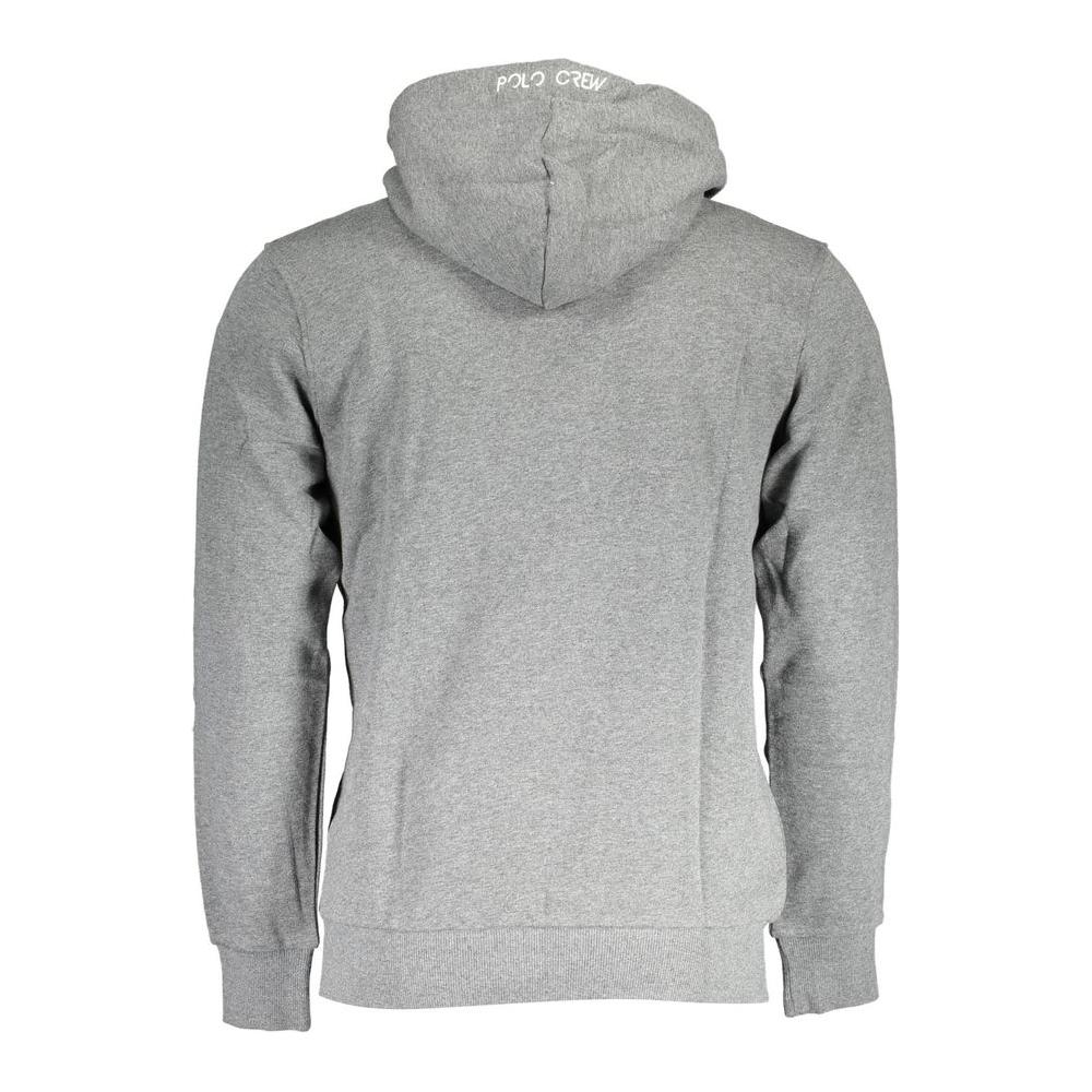 La Martina gray cotton men's hoodie with contrasting details, embroidery, and two pockets, rear view highlighting design.