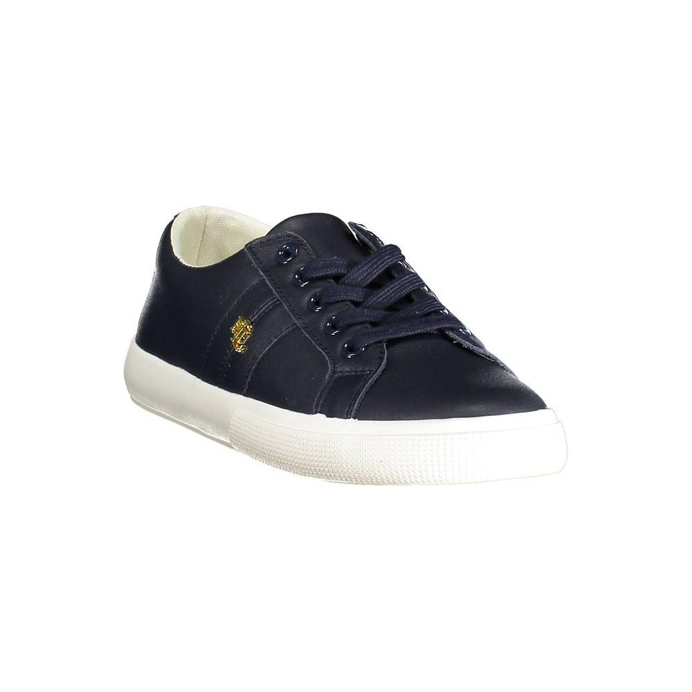 Ralph Lauren blue polyester sneaker with laces and logo, casual sports shoe for men.