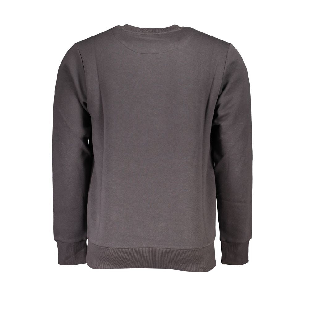 Back view of U.S. Grand Polo gray cotton men's sweater with crew neck and fleece fabric, showcasing minimalist design and comfort.