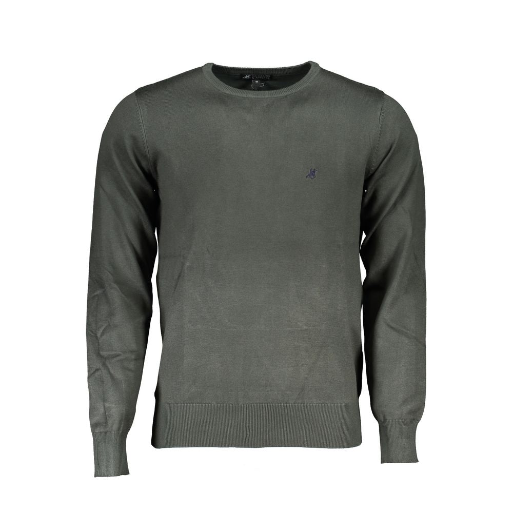 U.S. Grand Polo green nylon sweater with long sleeves, crew neck, and embroidered logo