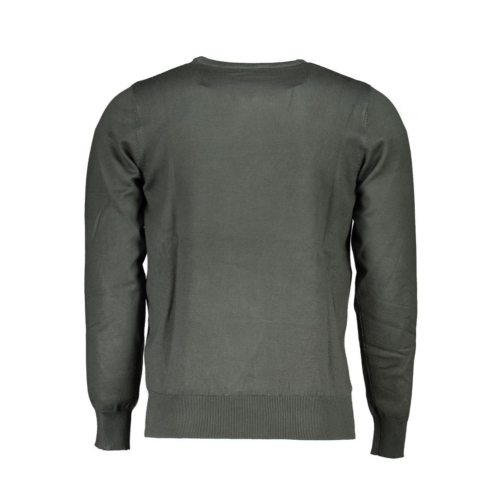 Back view of U.S. Grand Polo green nylon sweater, long-sleeved with crew neck and logo embroidery.
