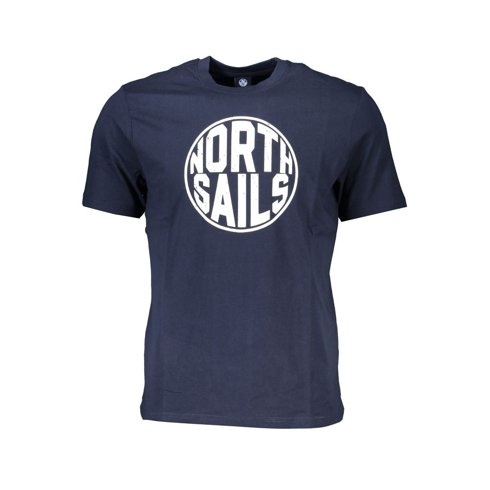 North Sails blue cotton T-shirt with short sleeves, crew neck, and printed logo on front.