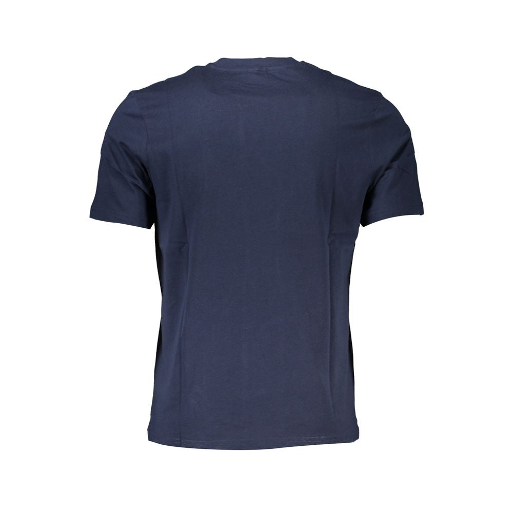 Back view of North Sails blue cotton short-sleeved crew neck T-shirt with logo print, perfect for casual wear.