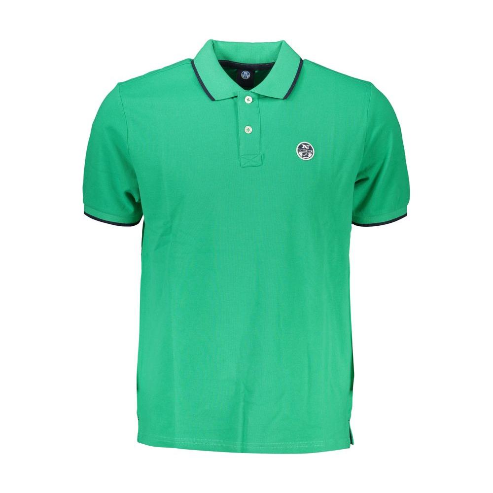 North Sails green cotton polo shirt, short-sleeved with 2 buttons, contrast details, and logo application.
