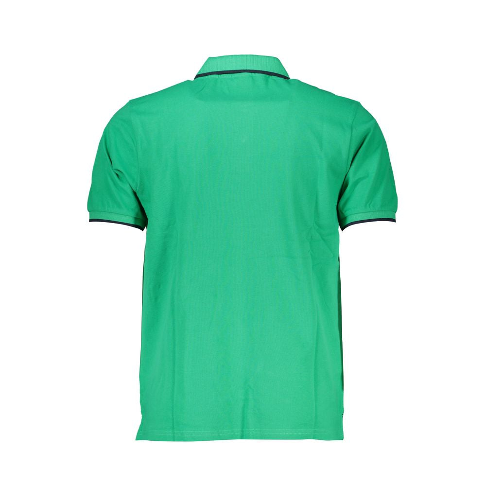 Back view of North Sails green cotton polo shirt with short sleeves, two buttons, contrast details, and logo application.