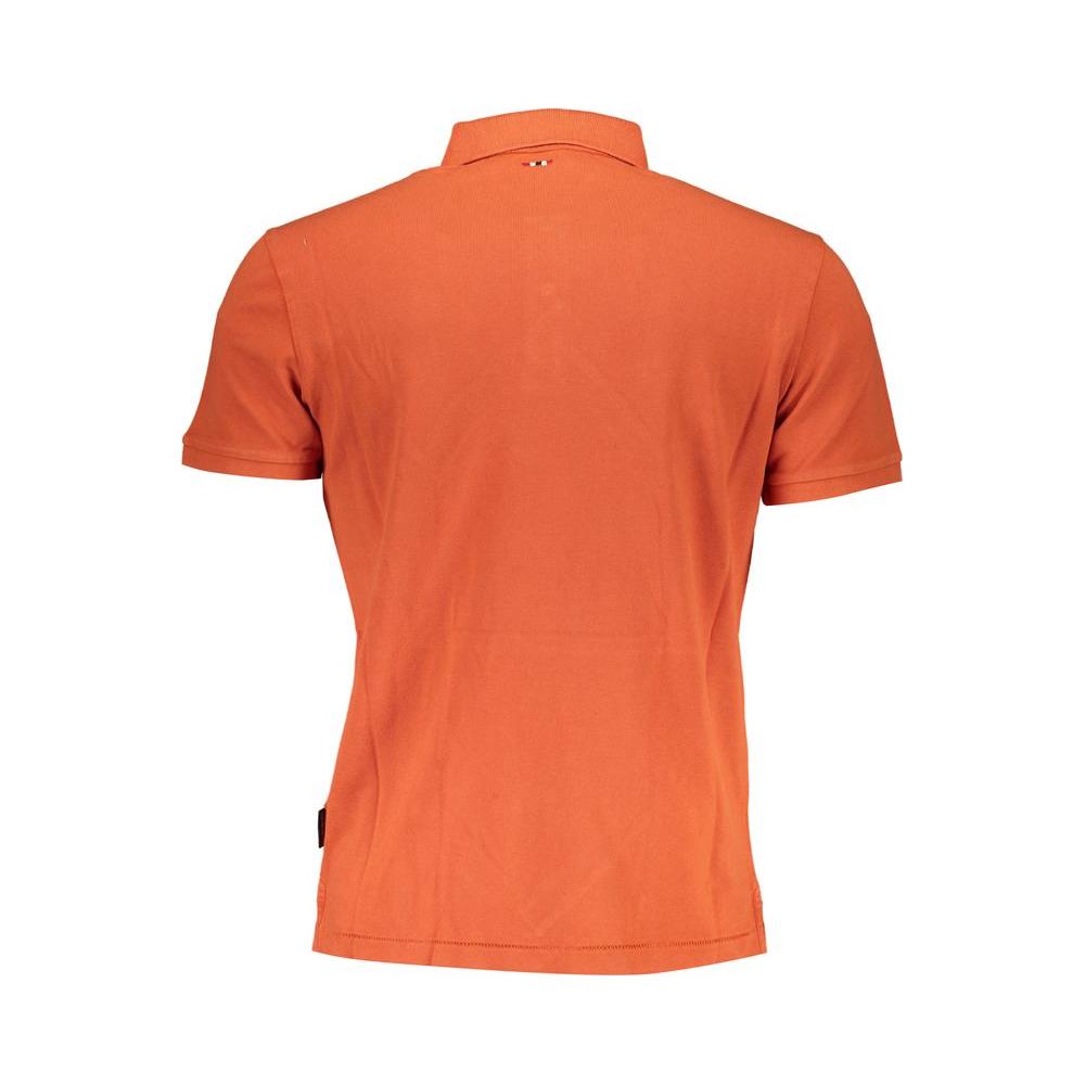 Back view of Napapijri orange cotton polo shirt, short-sleeved, regular fit with 2-button design, featuring print and logo embroidery.