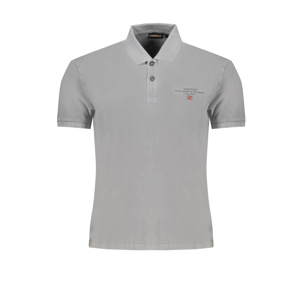Napapijri gray cotton men's polo shirt with short sleeves, subtle prints, and embroidered logo, offering casual sophistication and comfort.