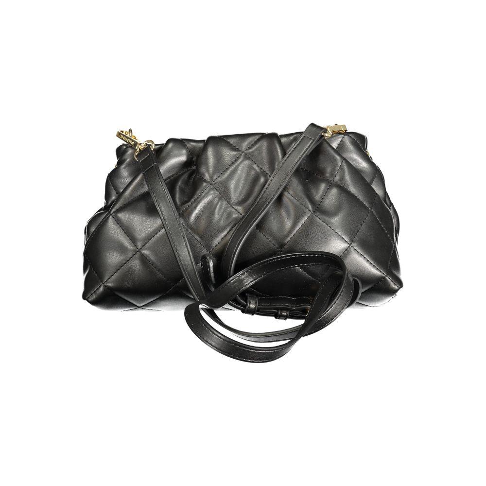 Valentino Bags black polyethylene handbag with quilted design, removable shoulder handle, adjustable strap, and zip closure.