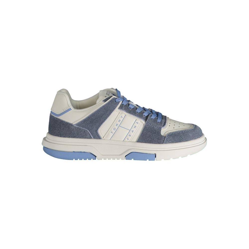 Tommy Hilfiger light blue leather women's sneaker with contrast details and iconic logo, crafted for style and comfort.