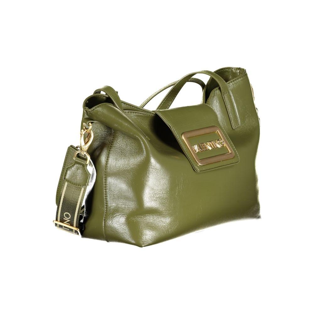 Valentino Bags green polyethylene women's handbag with double handles and removable strap, featuring internal pocket.