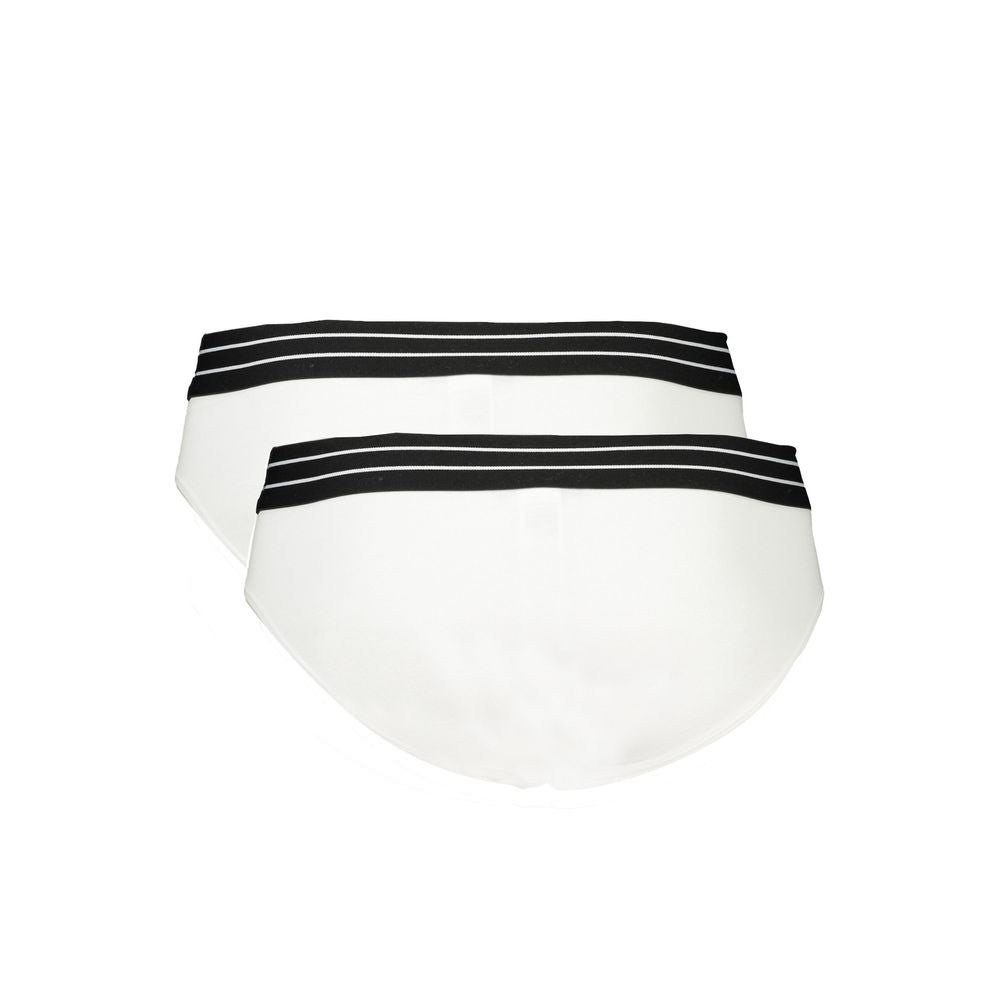 Cavalli Class white cotton men's underwear bi-pack slips with elastic waistband, featuring bold logo and stylish design.