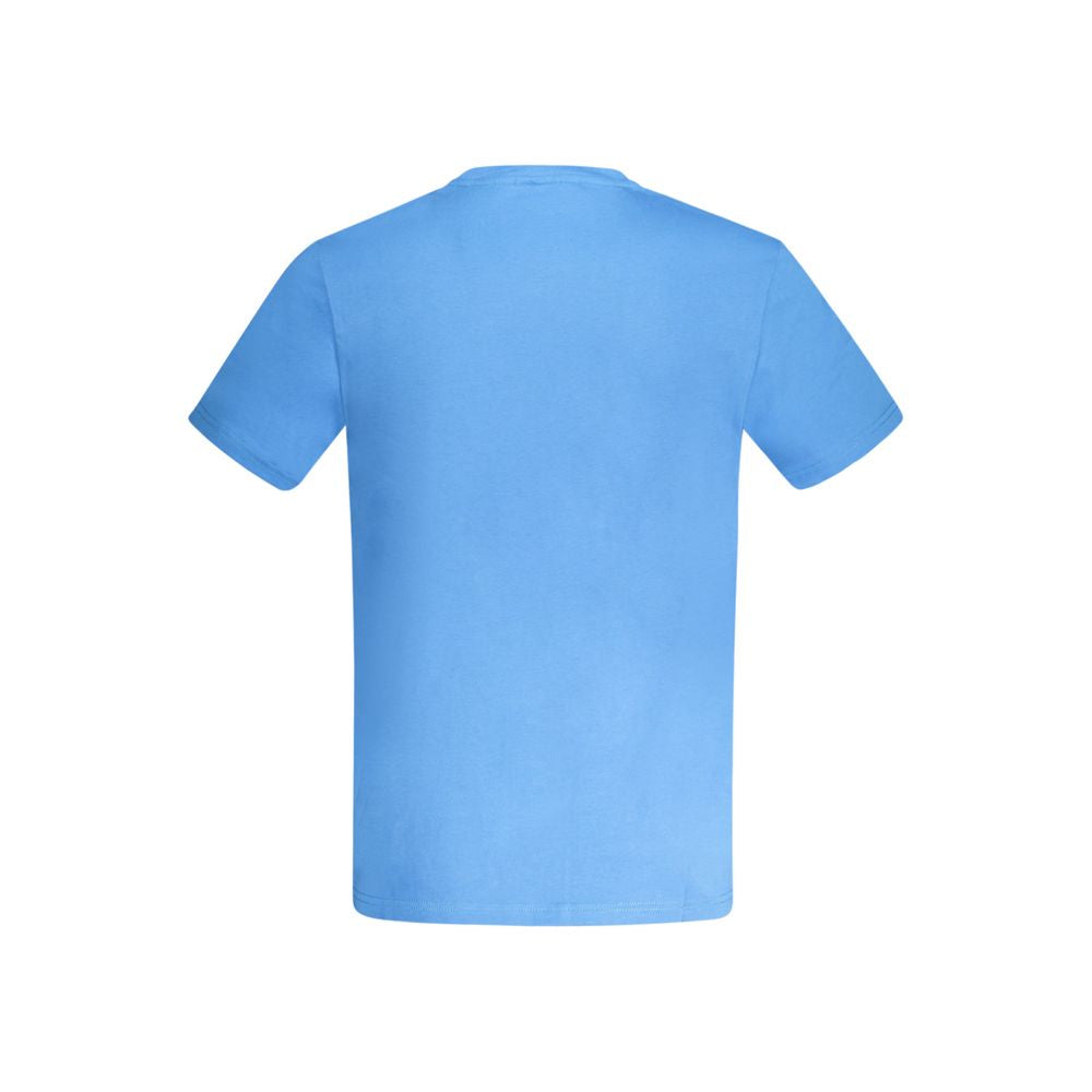 Napapijri blue cotton men's T-shirt with short sleeves and crew neck, featuring a regular fit and sustainable organic fabric.
