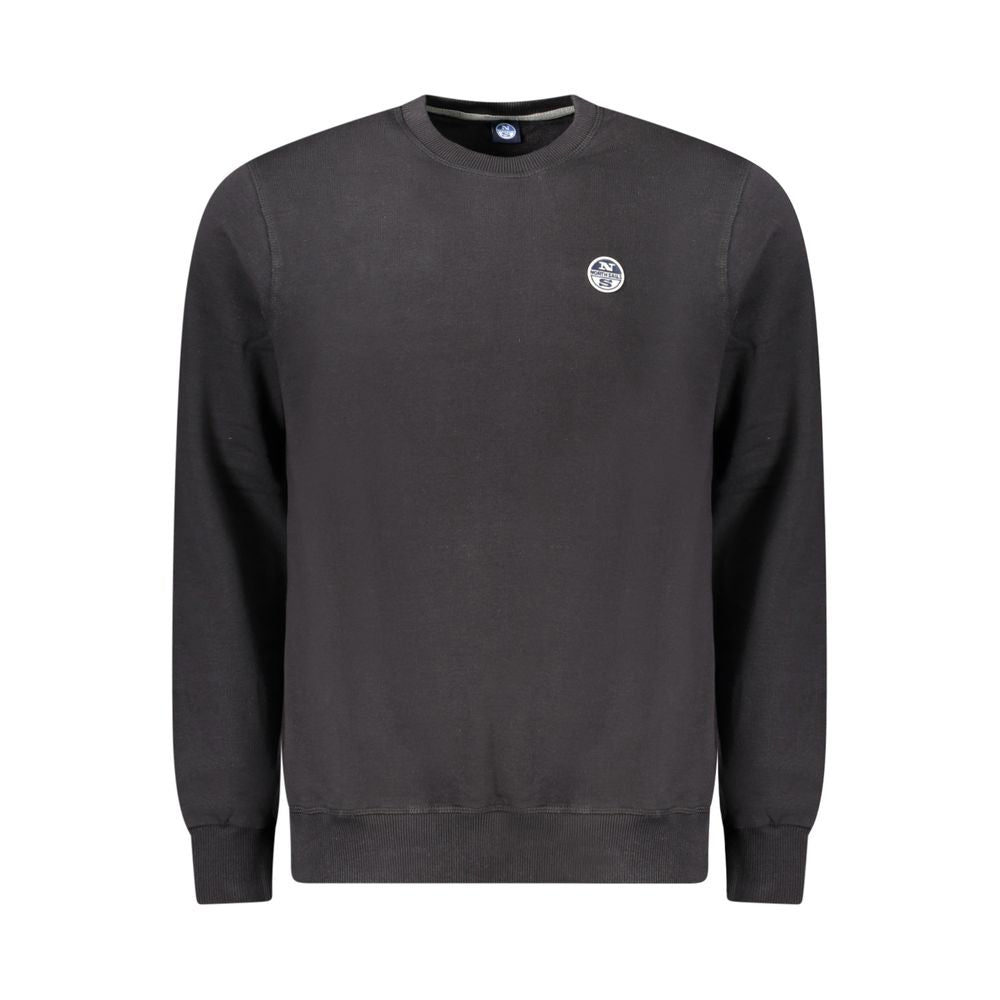 North Sails black cotton men's sweater with long sleeves and crew neck, featuring iconic logo. Perfect for stylish, casual looks.