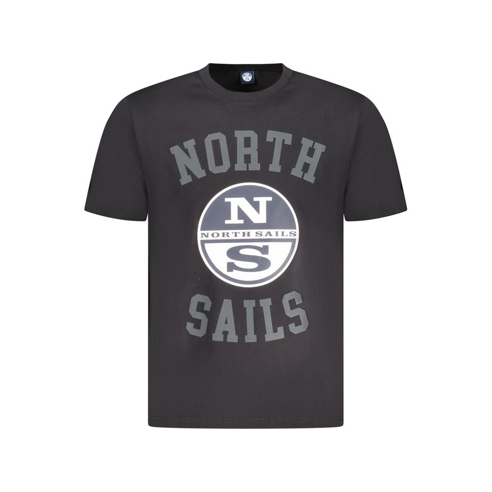 North Sails Black Cotton Men's T-Shirt with Logo and Print, Short Sleeve, Crew Neck, Premium Cotton for Comfort and Breathability