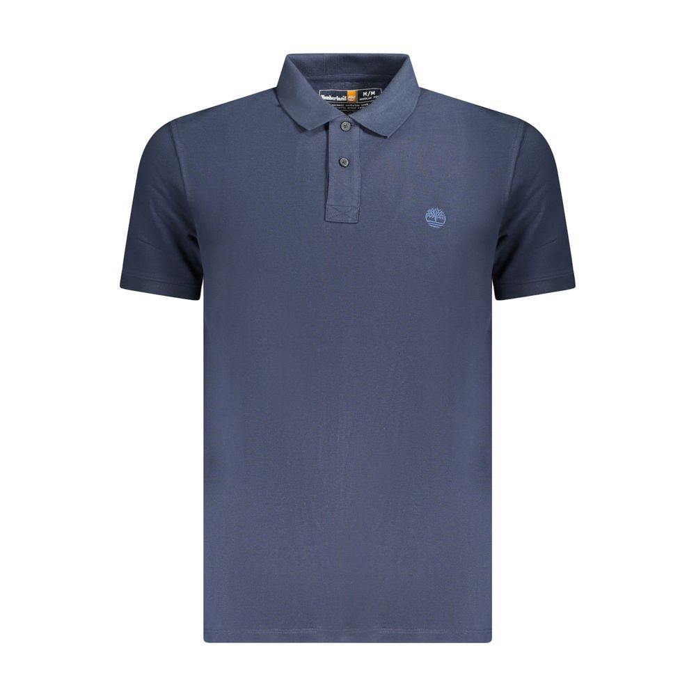 Timberland blue cotton men's polo shirt with logo embroidery, made from 100% organic material for sustainable style.