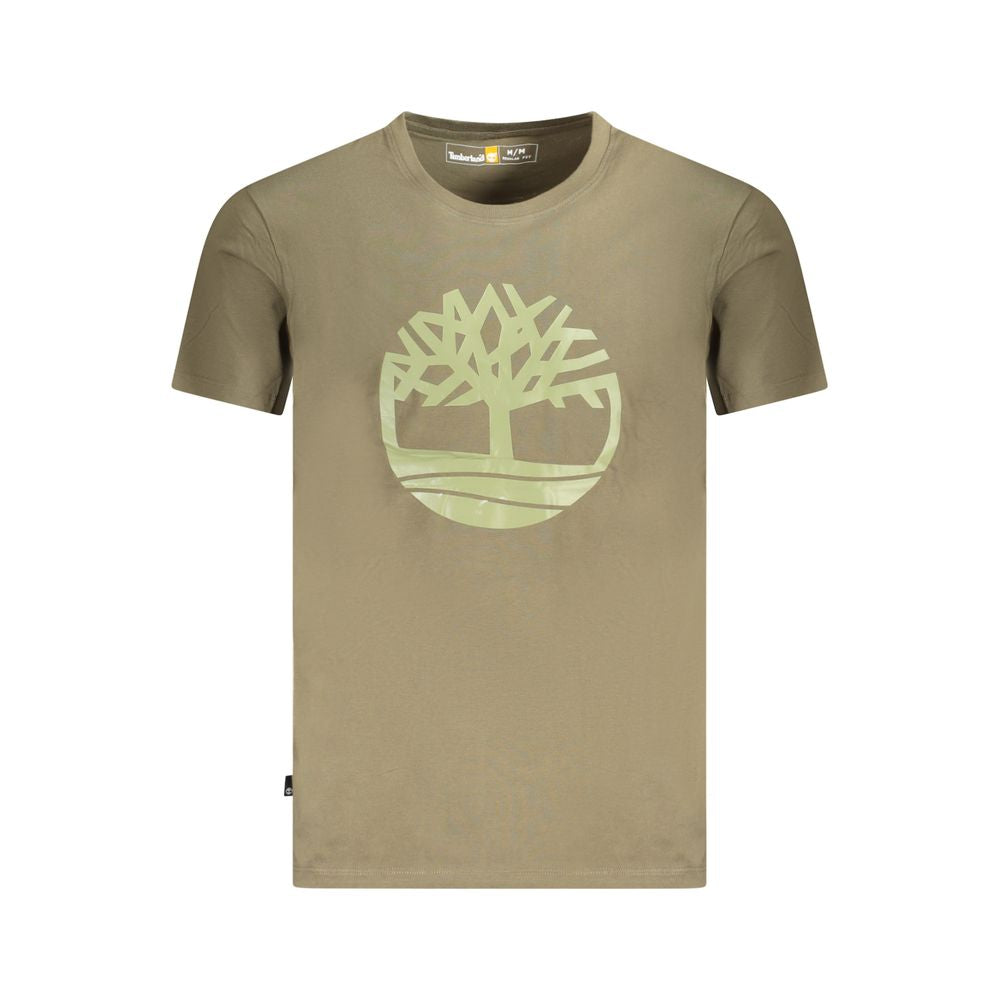 Timberland green cotton T-shirt with short sleeves, regular fit, crew neck, and logo print design