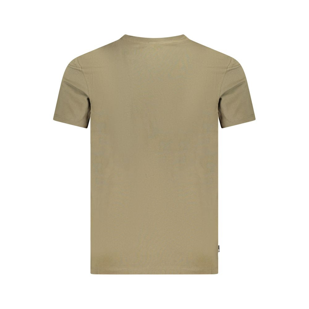 Back view of Timberland green cotton t-shirt, short sleeves, crew neck, showcasing simple and clean design.