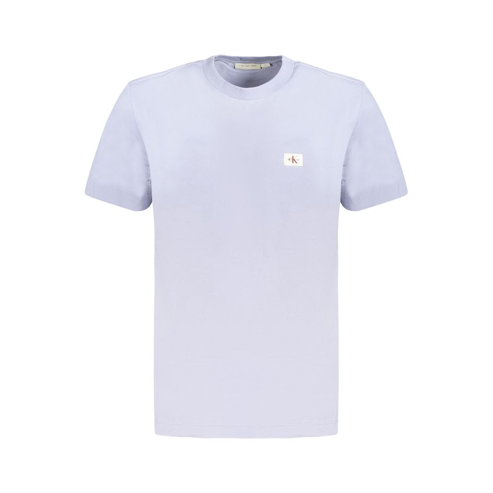 Calvin Klein light blue cotton men's T-shirt with logo, short sleeve, crew neck, and minimalist luxury style for trendsetters.