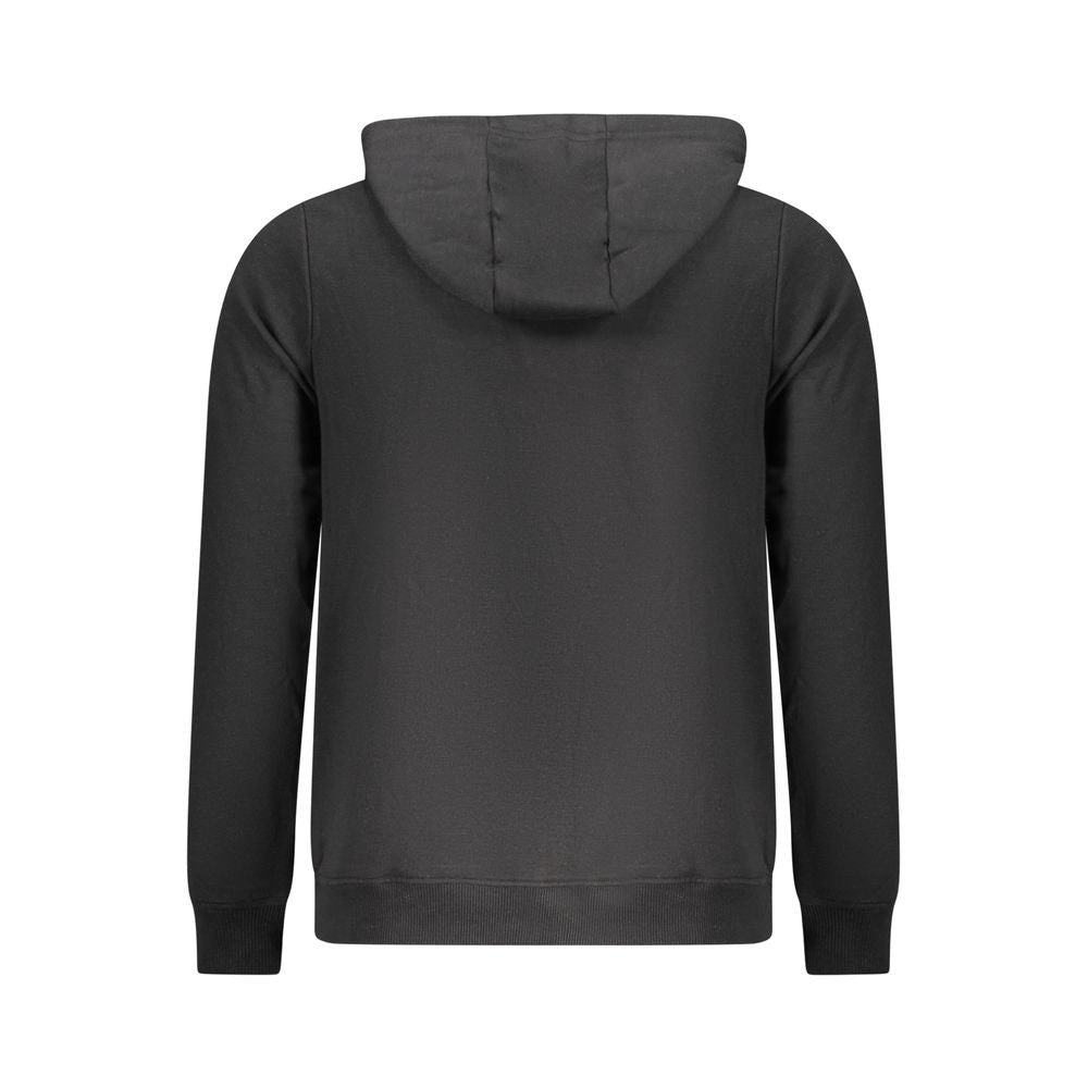 Back view of black U.S. Grand Polo hooded sweater with long sleeves, zip closure, and embroidered logo. Features brushed cotton and two pockets.